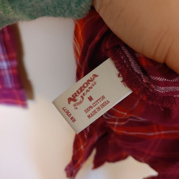 Arizona Jean Co Size Medium M Red Orange Plaid Button Up Long Sleeve Top Shirt - Picture 7 of 10
